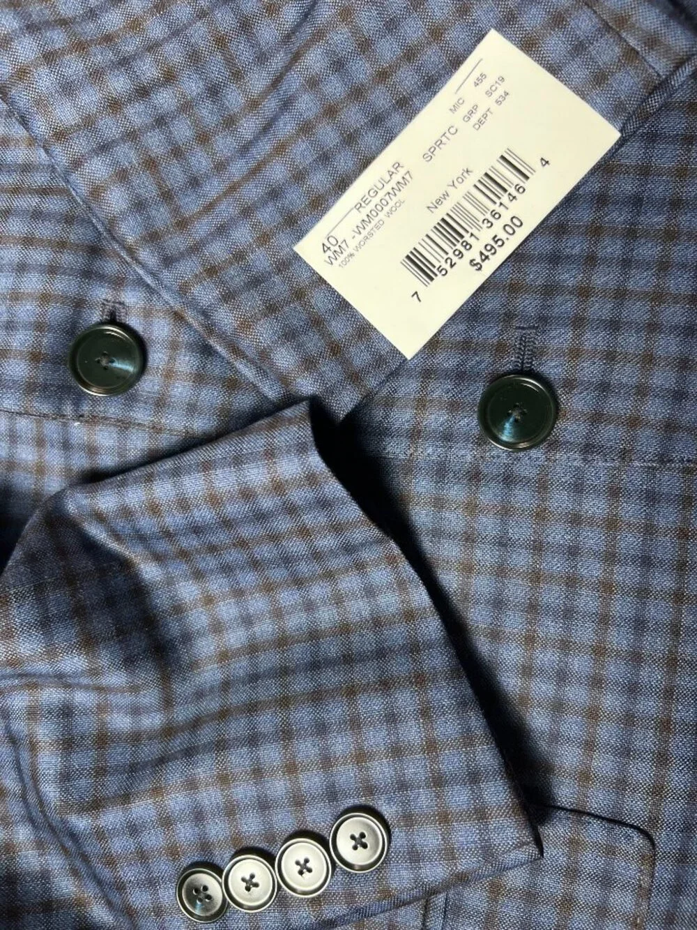 NWT WALTER MORTON 40-42R Blue/Brown Grid Pattern 2 Btn‎ 100% Worsted Wool Blazer